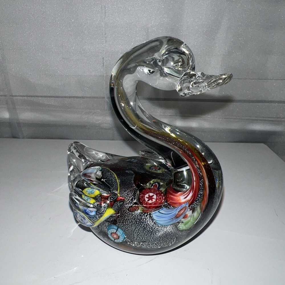 Art Glass Geese Hand Blown Millefiori Paper Weight Murano Style